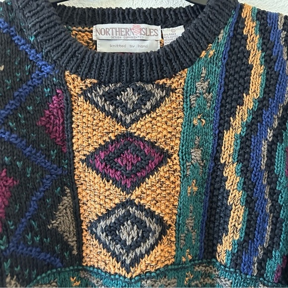 Northern Isle VTG Men’s Knit Sweater Large Hand Knit Artsy Retro 80s Grandpa - Picture 5 of 12